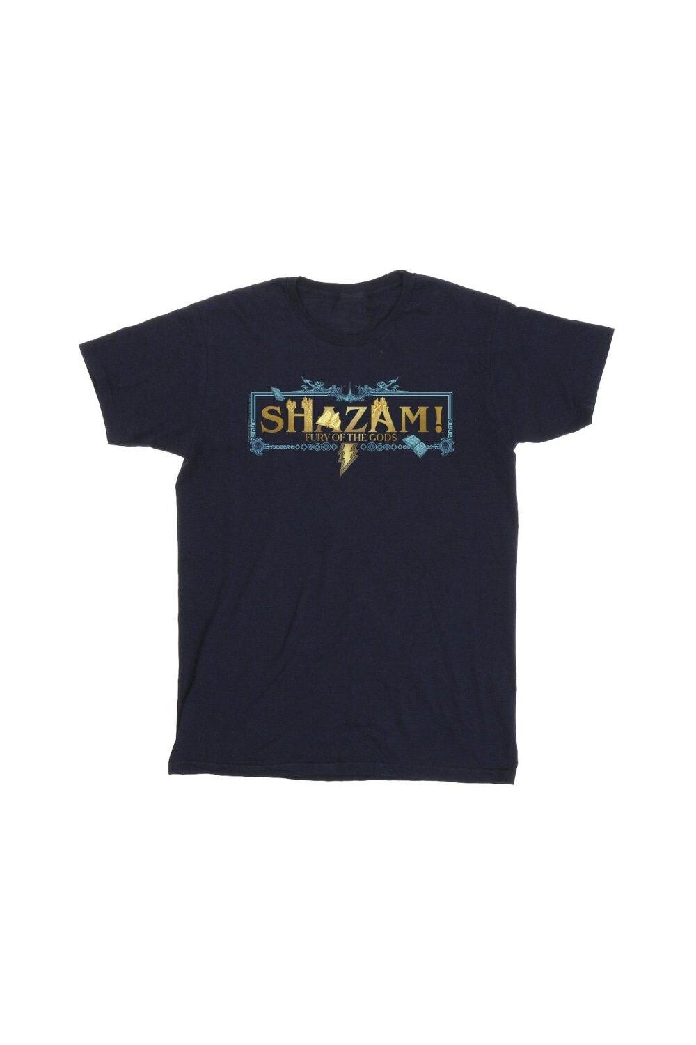 

Хлопковая футболка с золотым логотипом Shazam Fury Of The Gods DC Comics, темно-синий