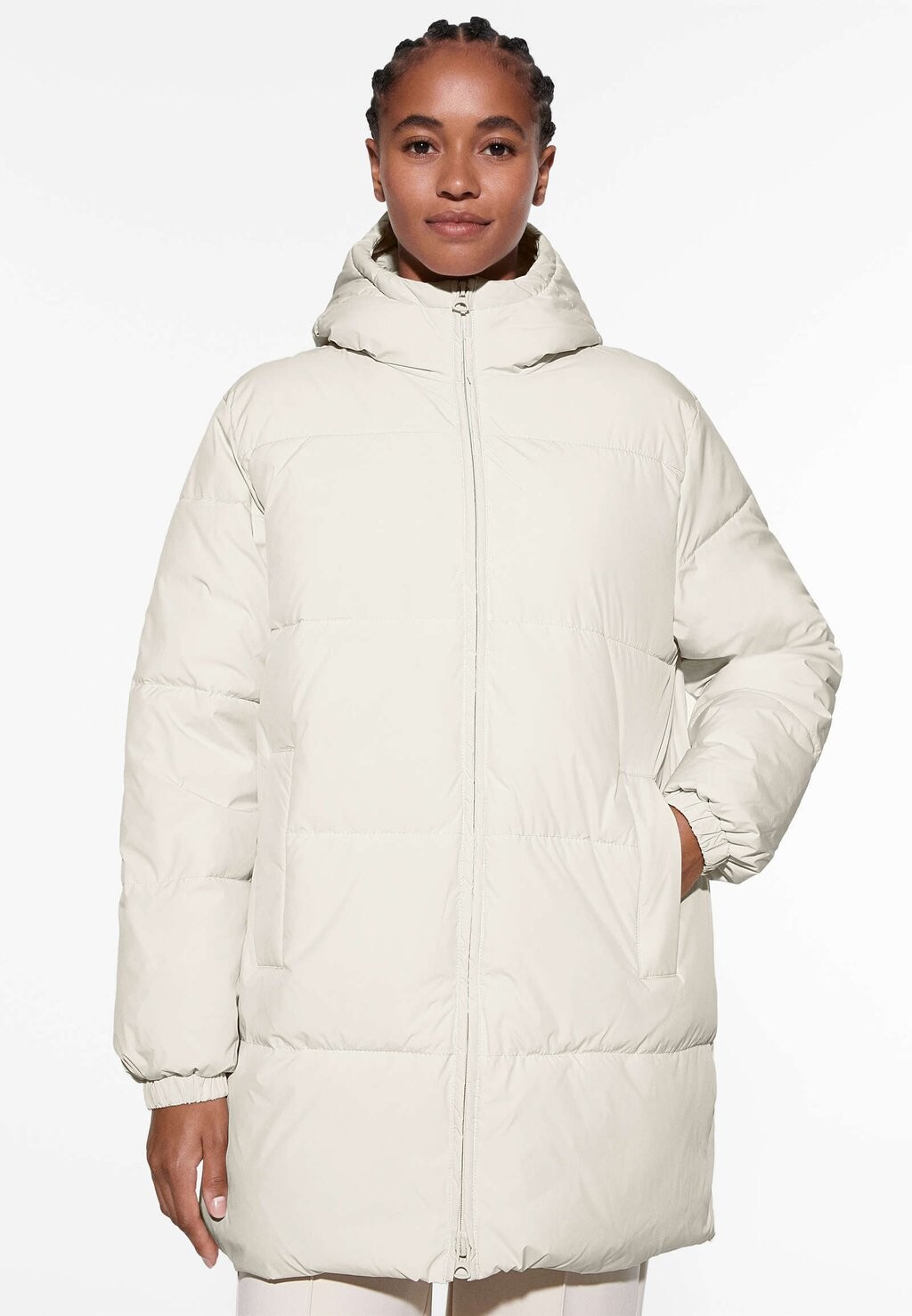 Зимнее пальто Water-Repellent Primaloft Padded Midi OYSHO, бежевый