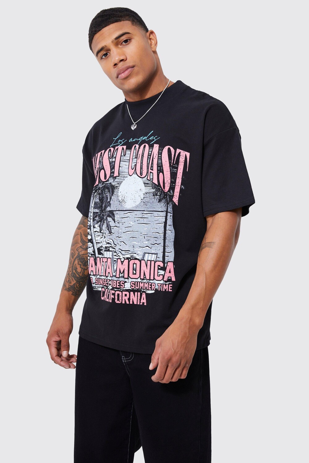 

Футболка оверсайз из тяжелого веса west coast Boohoo, черный