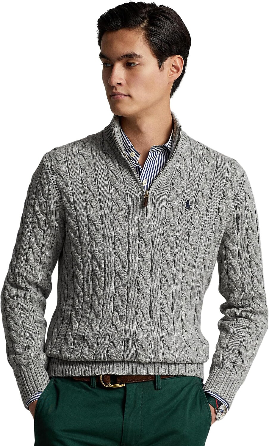 

Свитер Long Sleeve Cotton Cable 1/2 Zip Polo Ralph Lauren, цвет Fawn Grey Heather