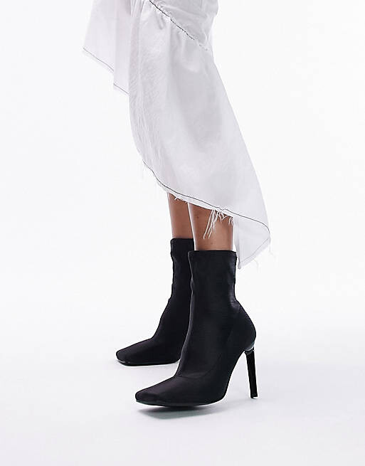 

Черные ботинки-носки на высоком каблуке Topshop Wide Fit Tia