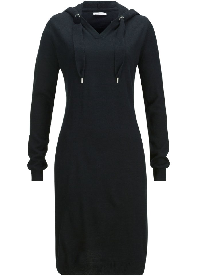 Трикотажное платье с капюшоном Bpc Bonprix Collection, черный