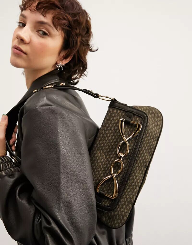 

Коричневая сумка через плечо с монограммой и уздечкой ASOS, Серый