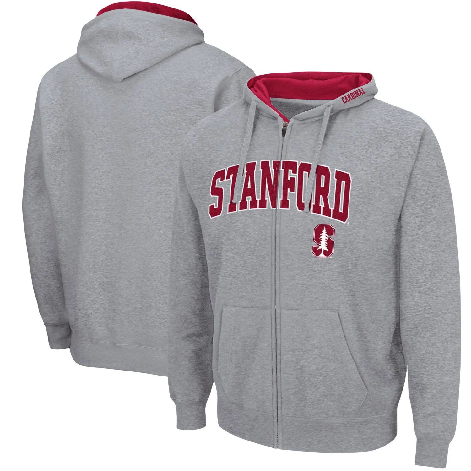 

Мужская толстовка с молнией во всю длину серого цвета Stanford Cardinal Arch & Logo 3.0 Colosseum, Серый