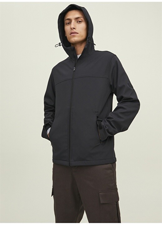 

Черное мужское пальто с капюшоном Jack & Jones, Черный