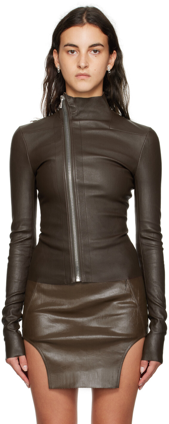 

Коричневая кожаная куртка Rick Owens Gary, Коричневый