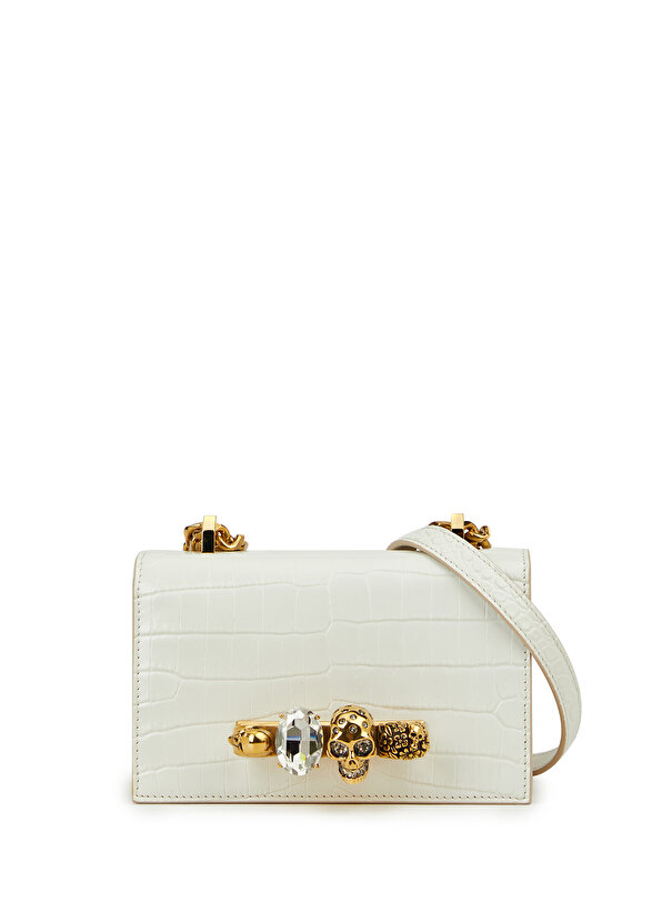 Миниатюрная белая женская кожаная сумка с драгоценными камнями Alexander McQueen