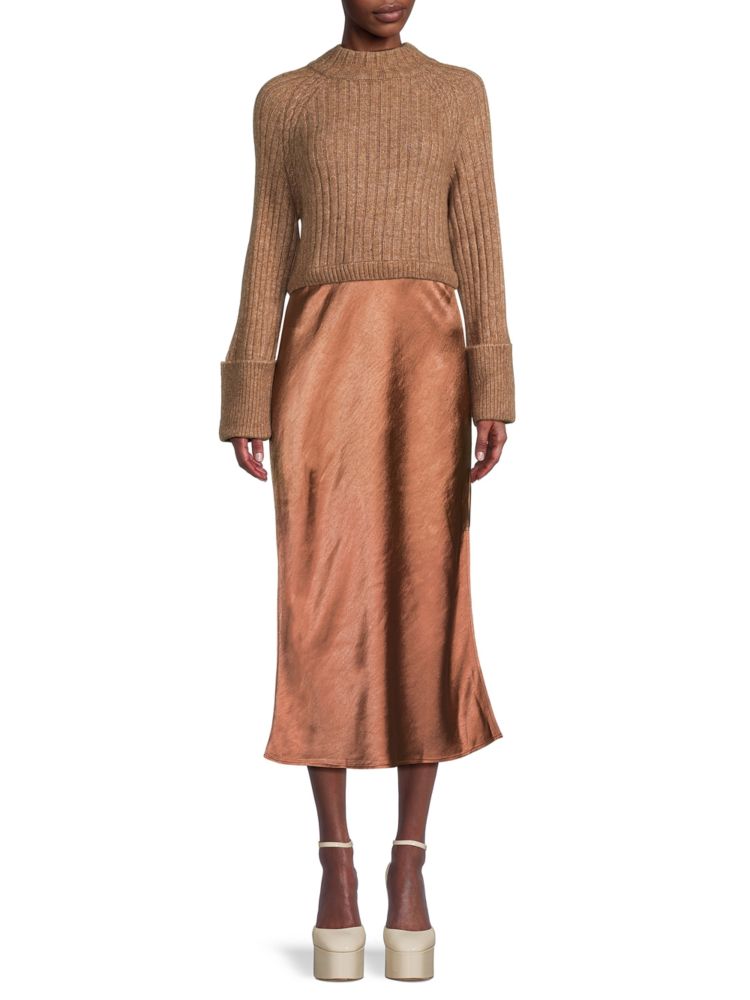 цена Атласное платье миди-свитер Bea Design 365, цвет Fawn