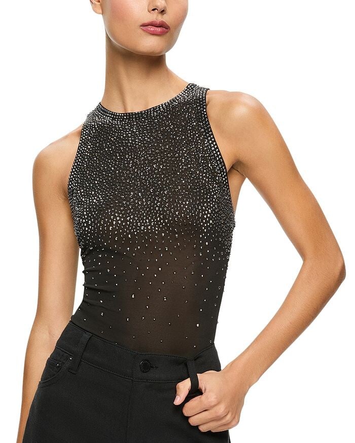 

Украшенный топ без рукавов Alice and Olivia Pania, черный