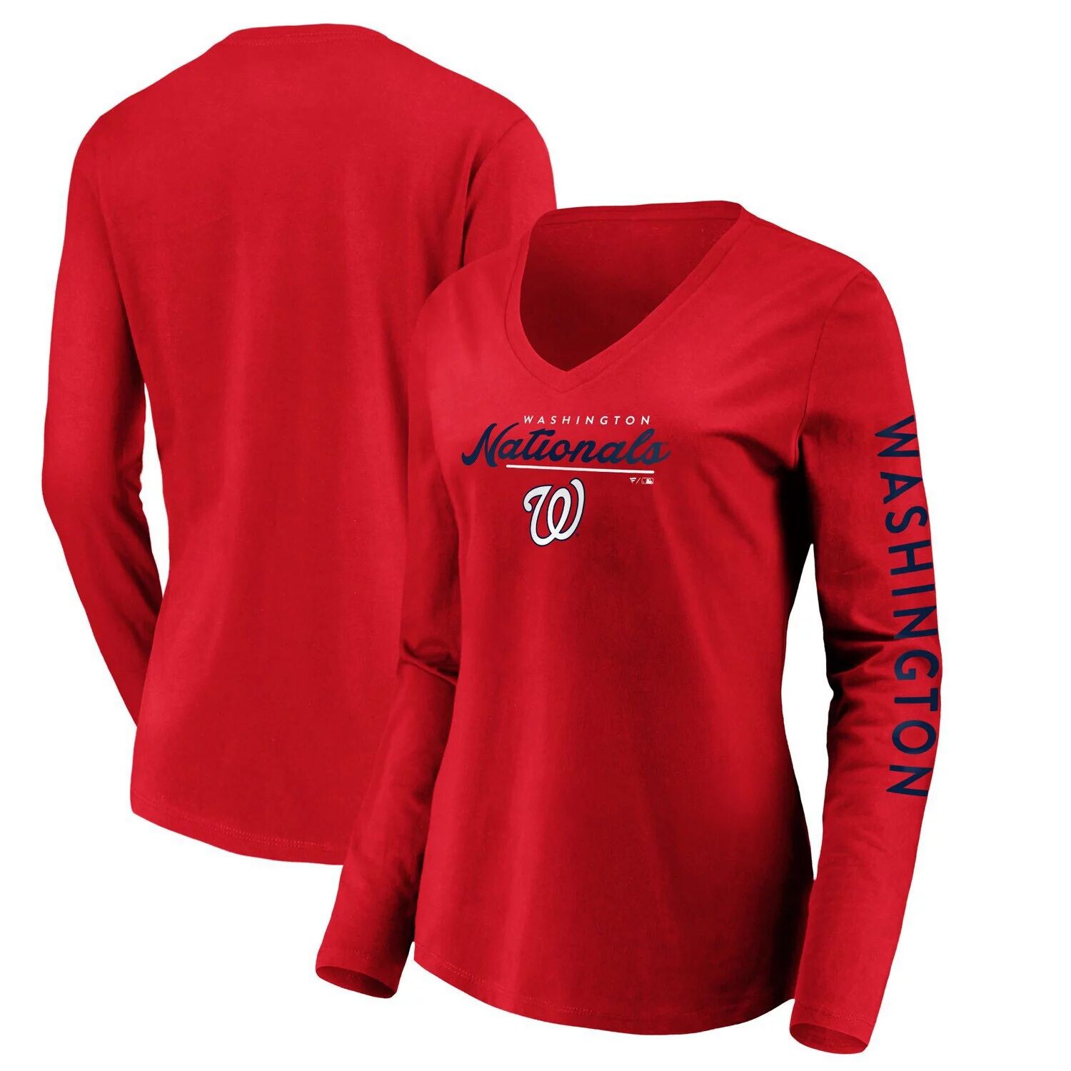 

Женская красная футболка Fanatics с логотипом Washington Nationals Core High Class с длинными рукавами и v-образным вырезом Fanatics, Красный