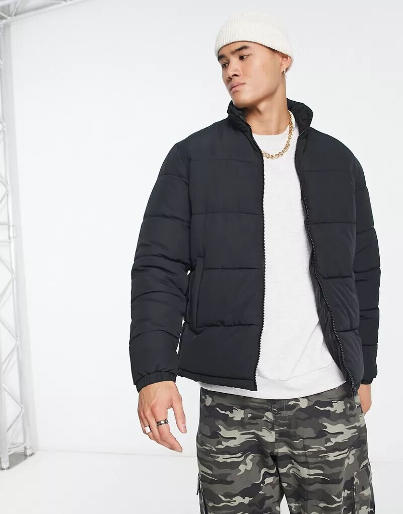 

Черная куртка-пуховик с воротником-воронкой Jack & Jones