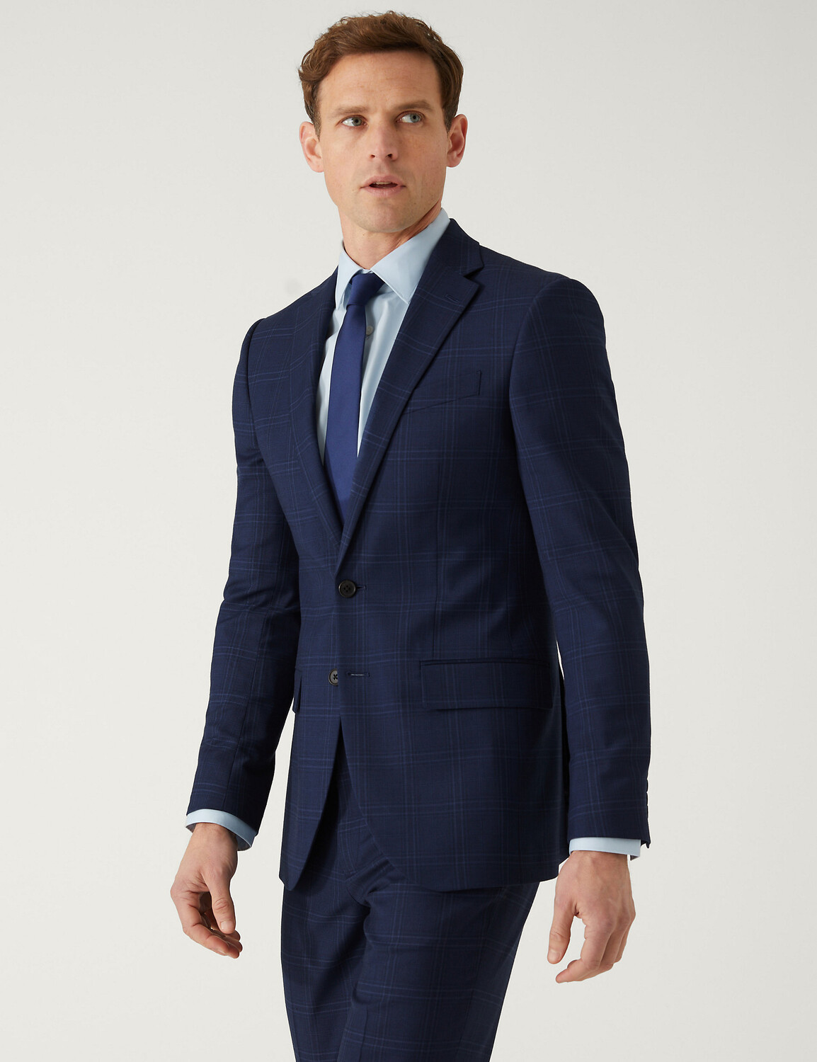 

Пиджак узкого кроя в клетку Marks & Spencer, синий