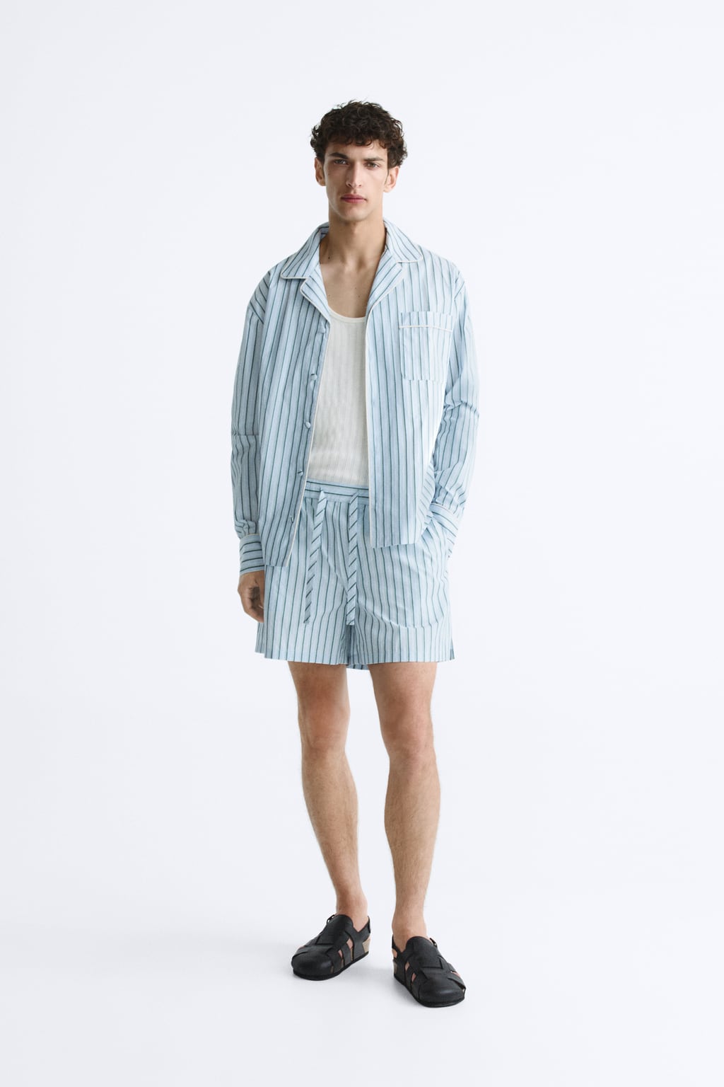 

Полосатые шорты-бермуды из поплина ZARA, синий