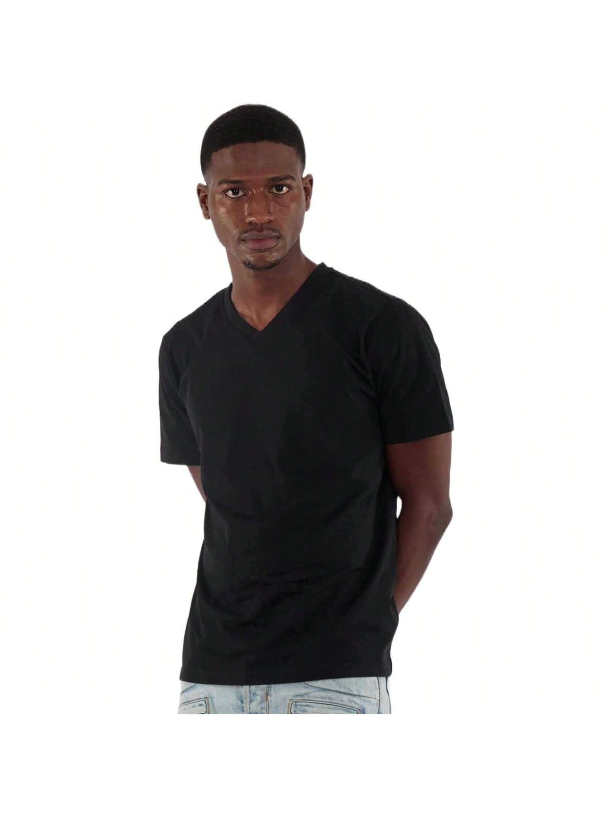 Мужская хлопковая футболка премиум-класса с v-образным вырезом Rich Cotton BLK-M, черный футболка мужская с v обр вырезом victory 150 темно синяя размер m