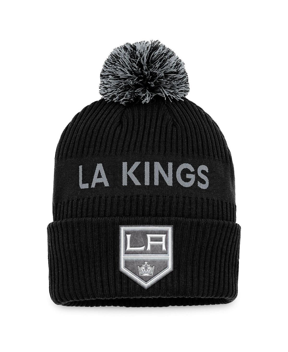 

Мужская фирменная черно-серая вязаная шапка Los Angeles Kings NHL Draft 2022 NHL Authentic Pro с манжетами и помпоном Fanatics