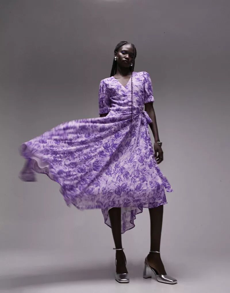 Пурпурное платье миди с запахом и запахом для особых случаев Topshop