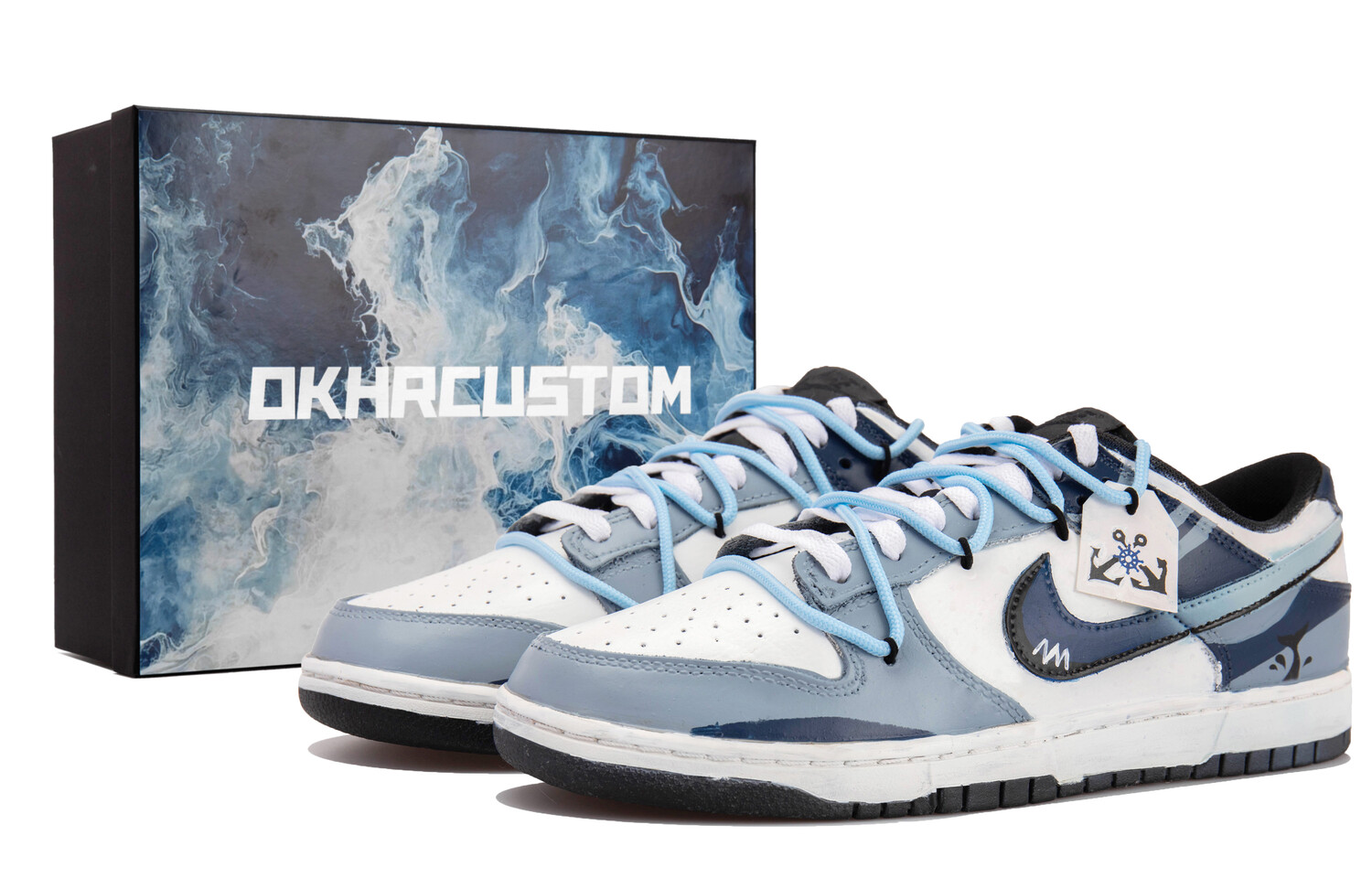

Кроссовки Nike Dunk Skateboarding Shoes Unisex Low-top Black/white/blue, белый/синий