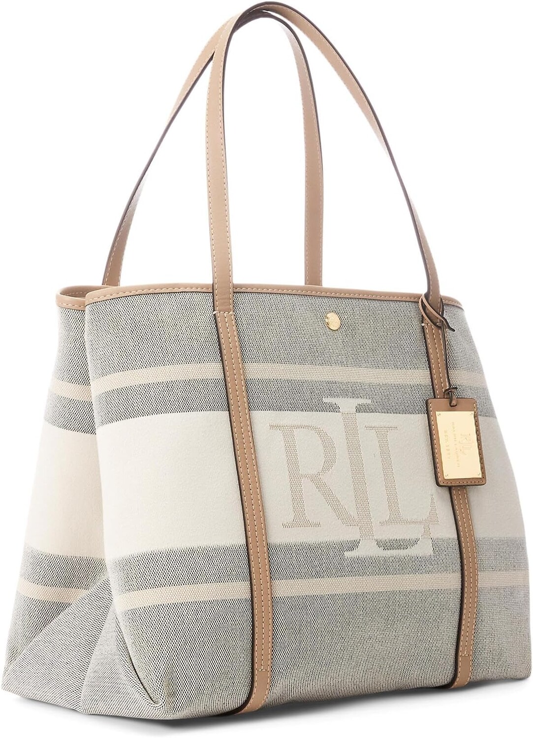 

Большая жаккардовая сумка-тоут Emerie с логотипом LAUREN Ralph Lauren, цвет Logo Cream Black/Light Camel