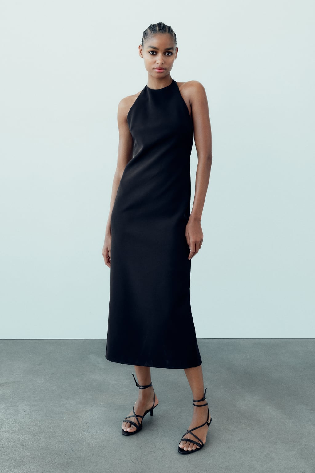 

Платье с лямкой со стразами ZARA, черный