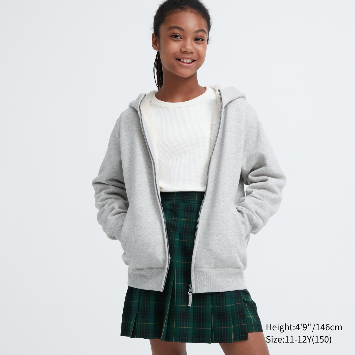 

Детская толстовка на молнии с подкладкой и ворсом Uniqlo, светло-серый