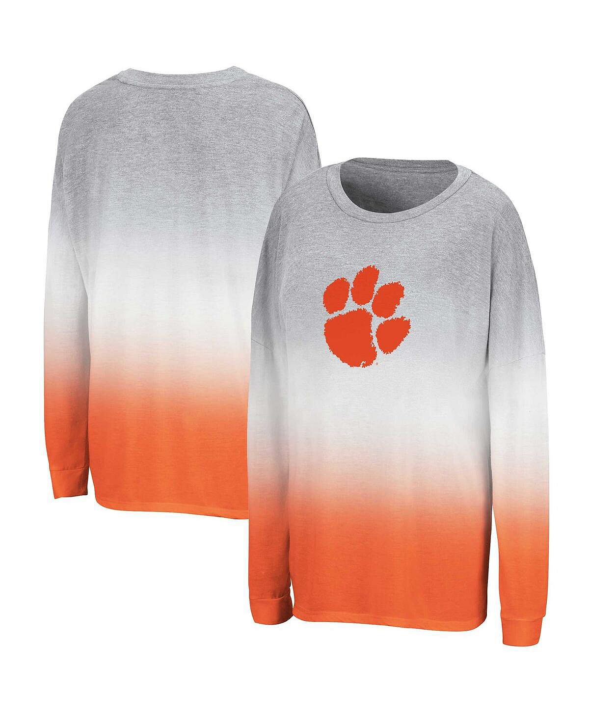 Женская футболка Heather Grey, Heather Orange Clemson Tigers Winkle Dip-Dye с длинным рукавом Colosseum