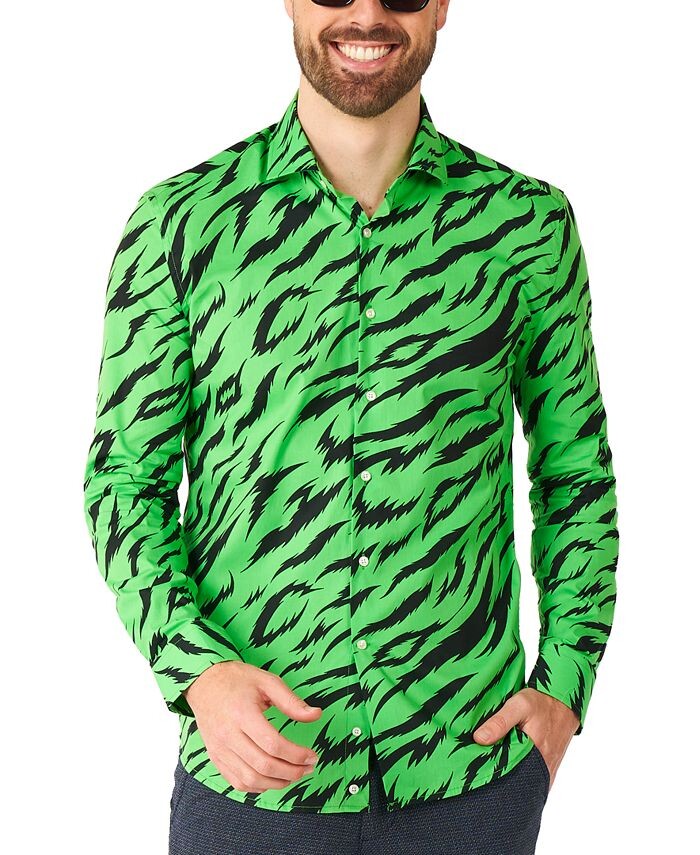 

Мужская рубашка с длинными рукавами и рисунком диких животных OppoSuits, зеленый