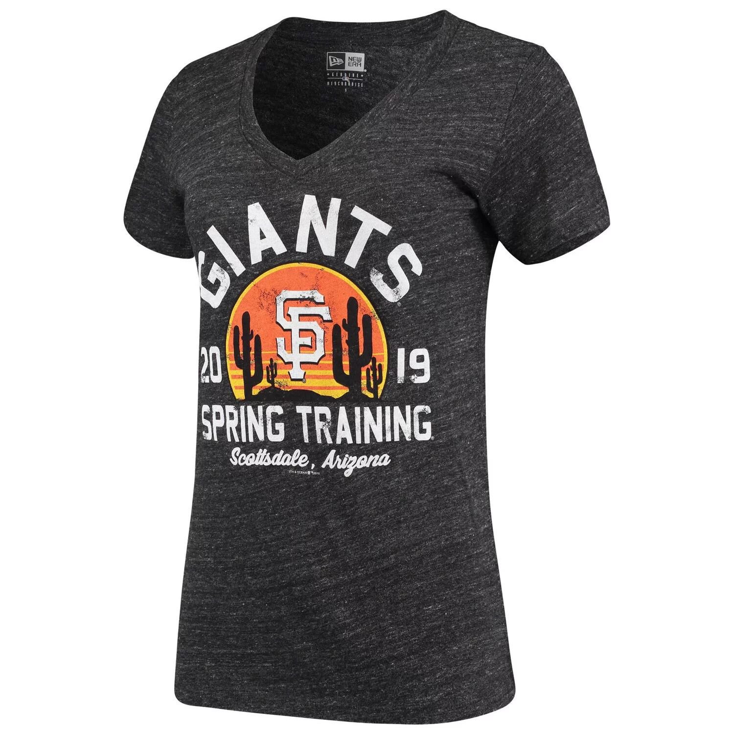 

Женская футболка 5th & Ocean by New Era Charcoal San Francisco Giants 2019 Spring Training Sunrise Slub Tri-Blend с v-образным вырезом New Era