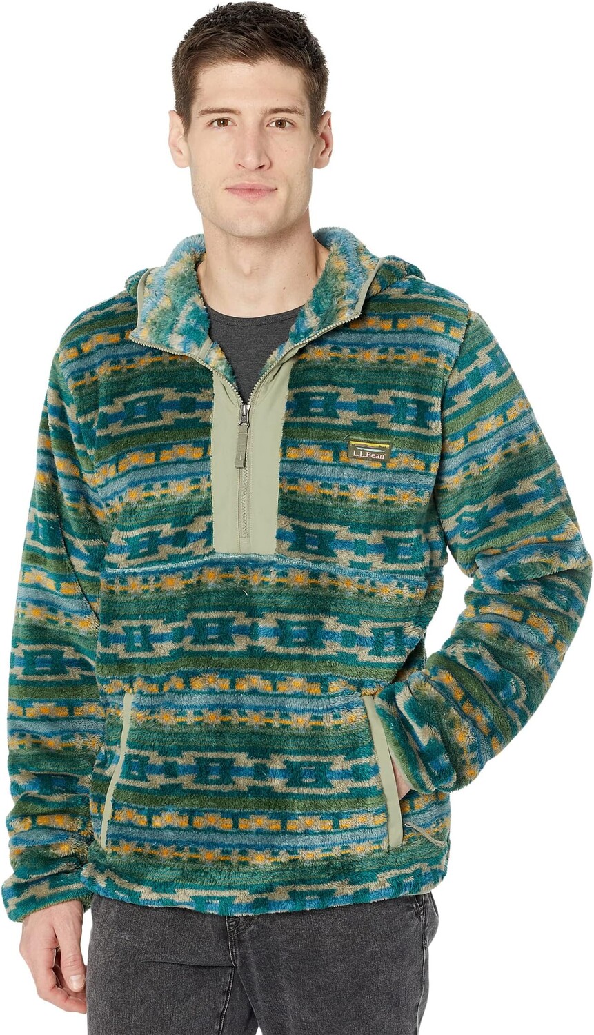 

Куртка Hi-Pile Fleece Hooded Pullover Print Regular L.L.Bean, цвет Rain Forest Geo