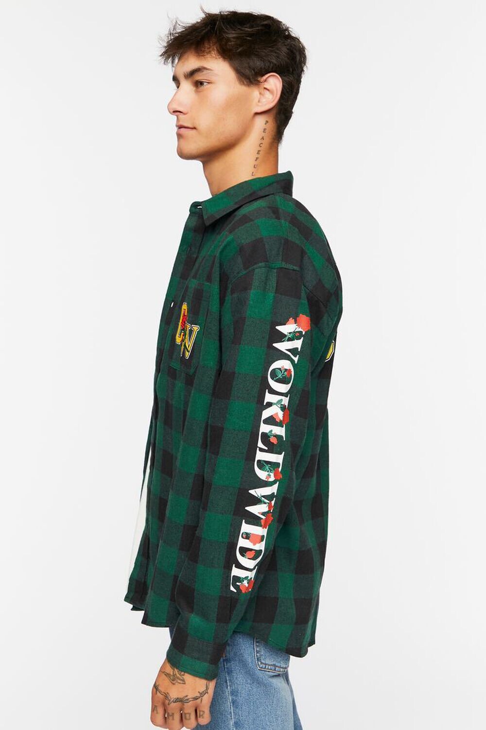 

Рубашка в клетку с графическим рисунком Культура Forever 21, бирюзовый