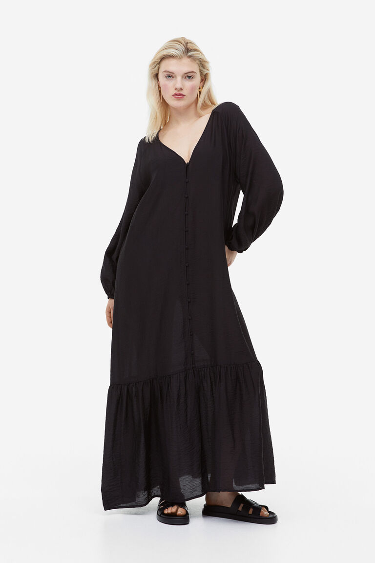 Платье на пуговицах с поясом и поясом H&M, черный