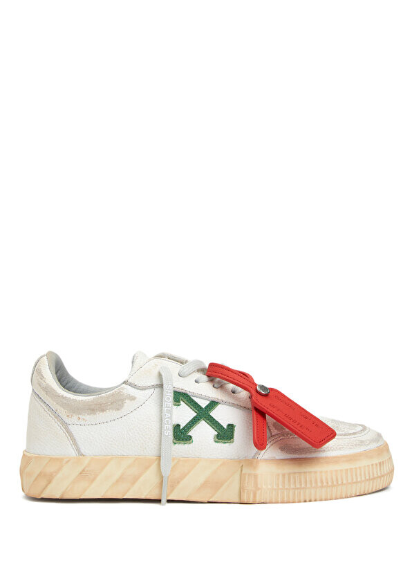 

Женские кожаные кроссовки с бело-зеленым логотипом Off-White