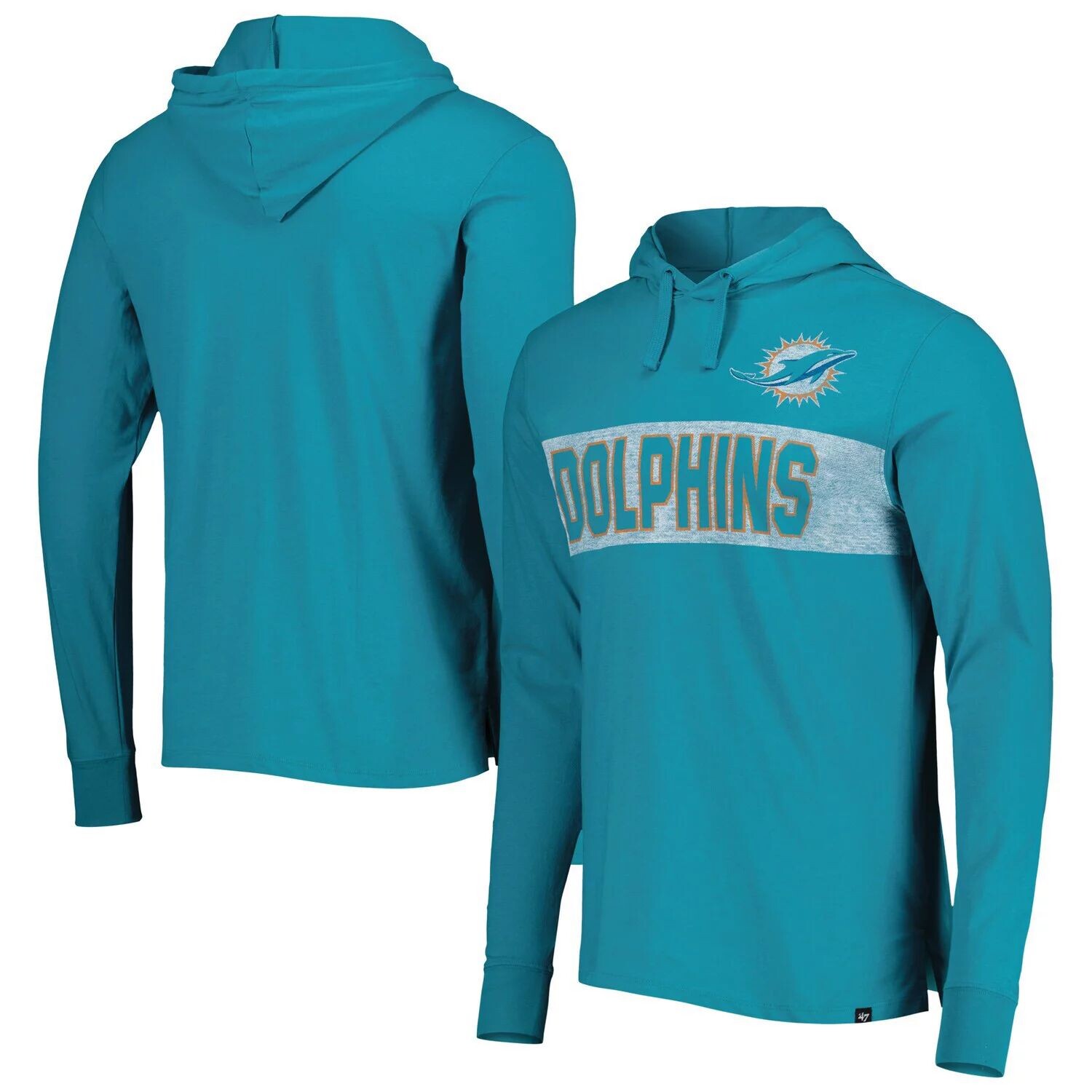 

Мужская футболка с длинным рукавом с капюшоном '47 Aqua Miami Dolphins Field Franklin