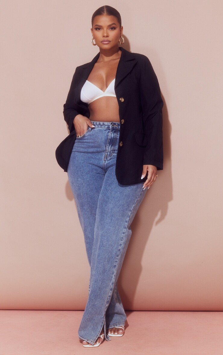 

PrettyLittleThing Черный базовый однобортный пиджак с лацканами прямого силуэта Plus