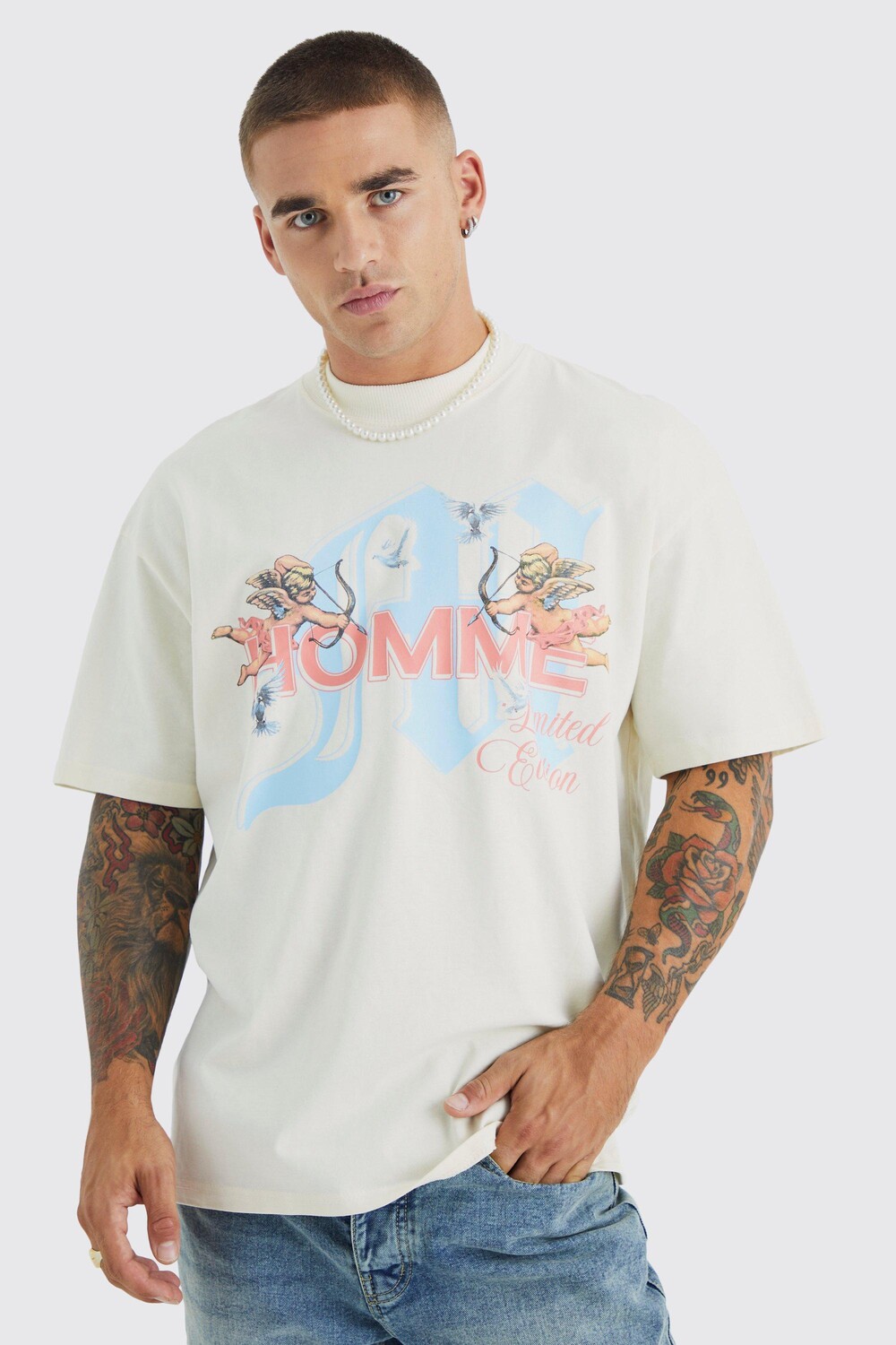 

Футболка оверсайз из тяжелого веса cupids love Boohoo, экру