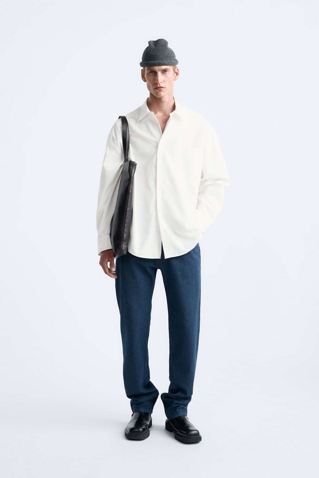 

Рубашка из поплина с карманом ZARA, белый
