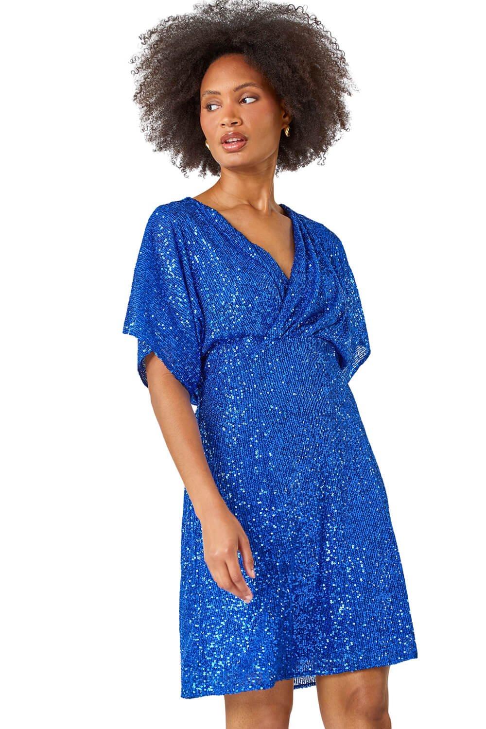 Эластичное платье с запахом и пайетками Dusk, синий