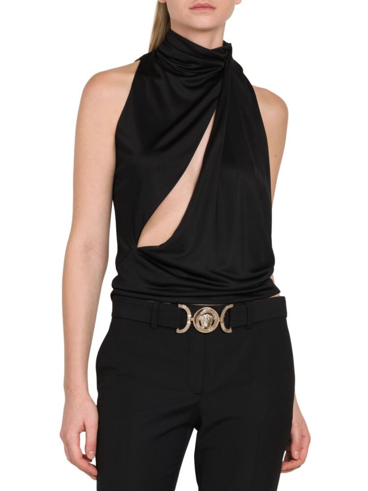 

Драпированный топ с вырезом Versace, черный