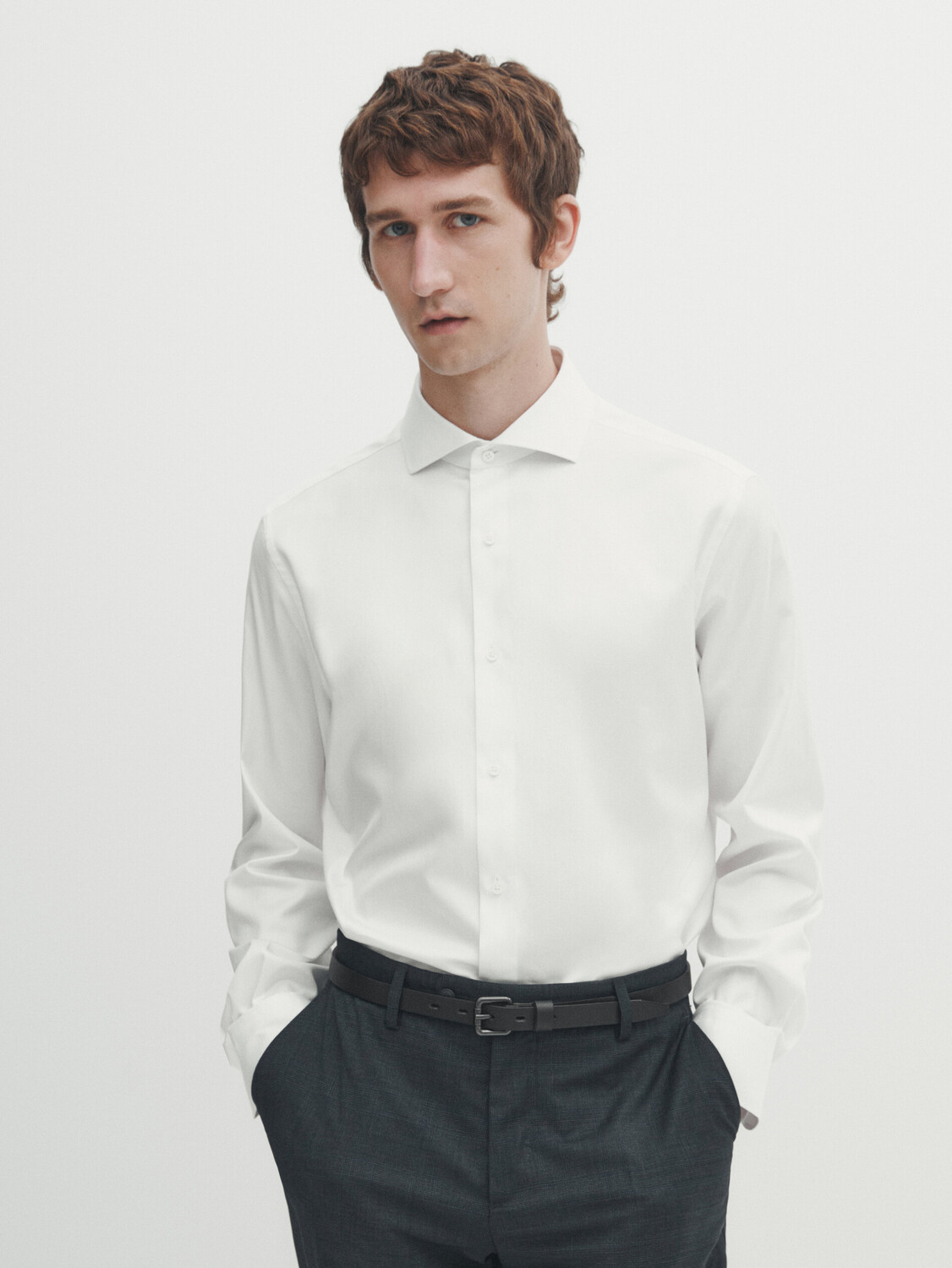 

Рубашка узлого кроя easy iron с сотовой текстурой Massimo Dutti, белый