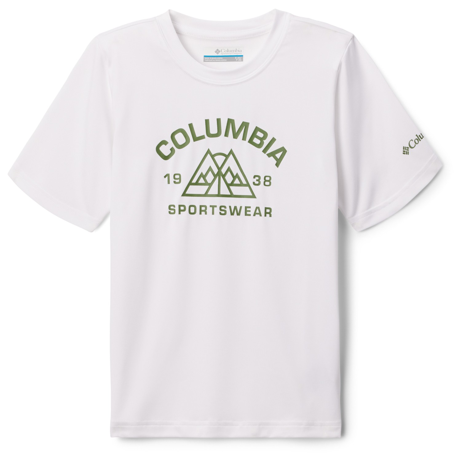 Функциональная рубашка Columbia Kid's Mount Echo Graphic Shirt S/S, цвет White/Peaked Badge short shirt white size s