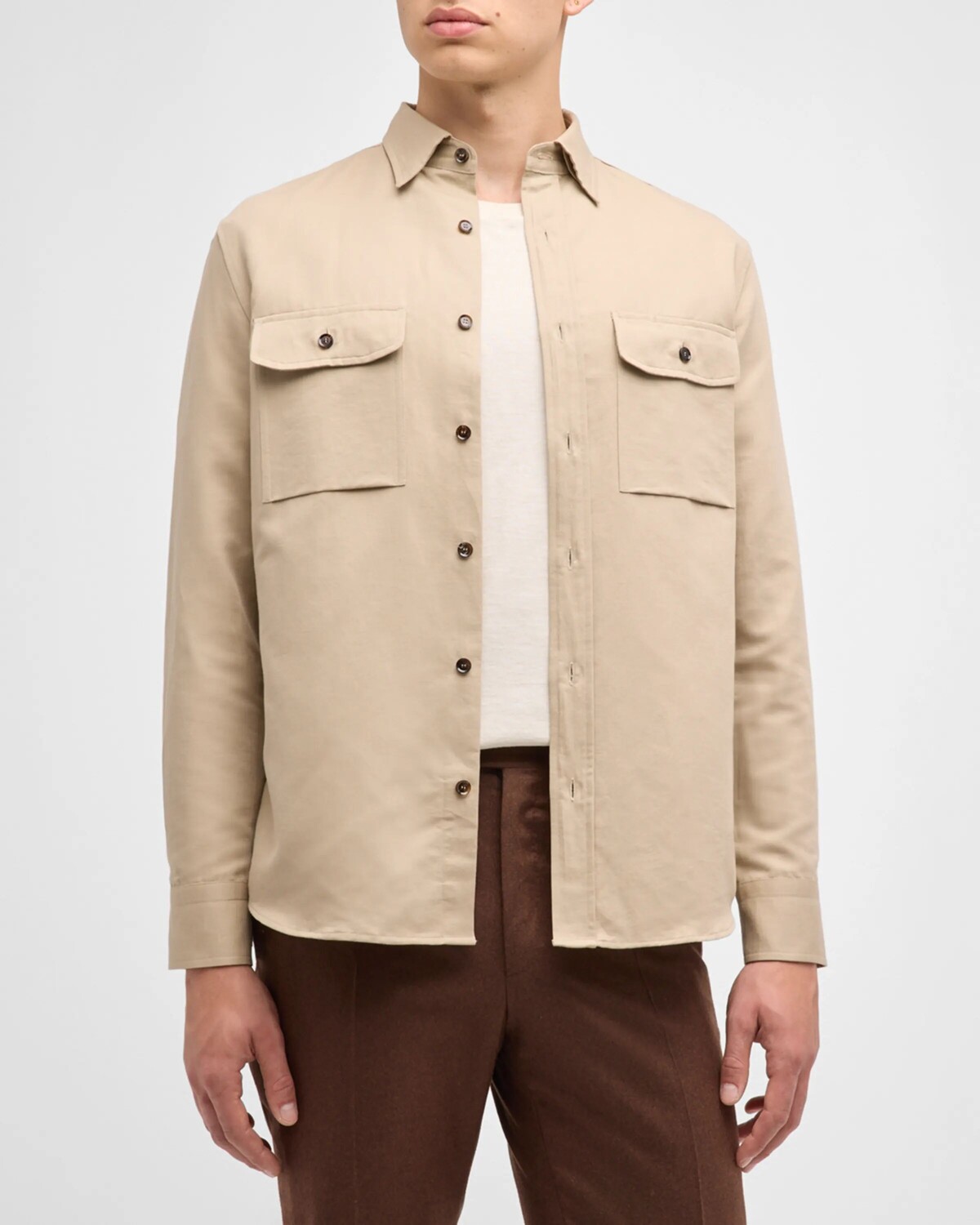 

Мужская льняно-хлопковая рубашка в стиле милитари Brioni, цвет Beige