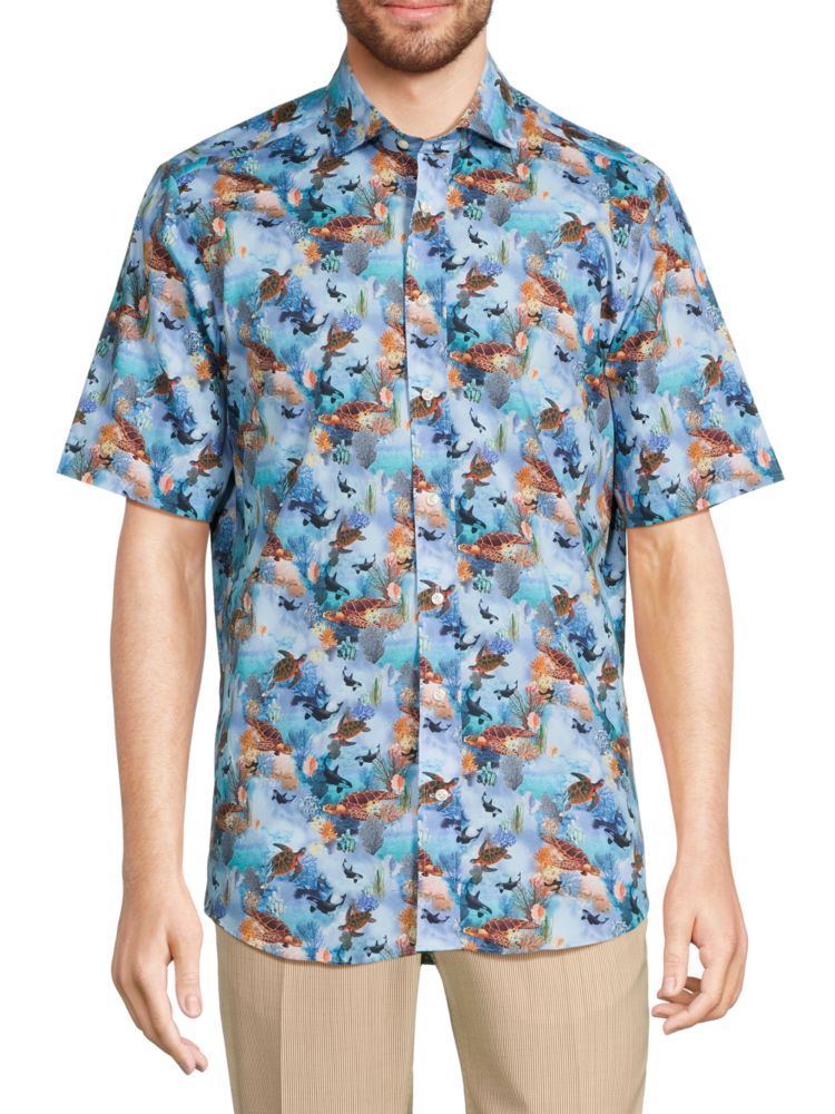 Рубашка с морским принтом современного кроя Emanuel Berg, цвет Medium Blue