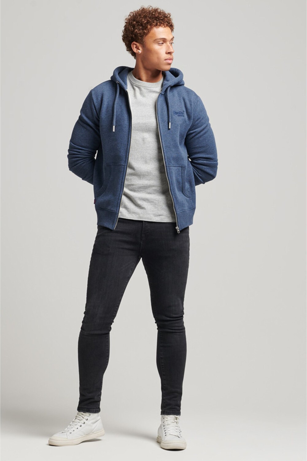 

Винтажная толстовка с тисненым логотипом и застежкой-молнией Superdry, синий