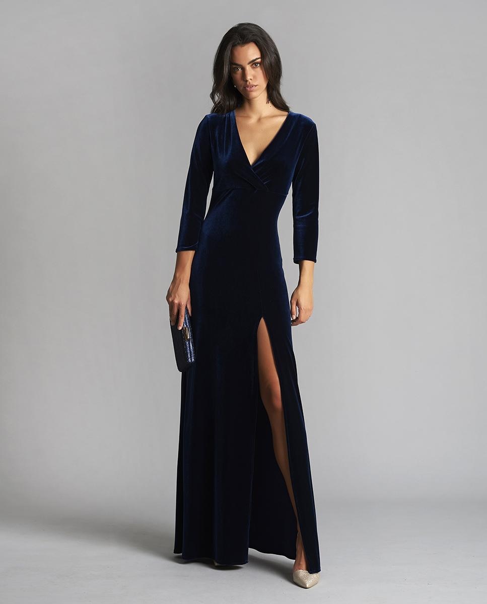 Длинное женское платье с V-образным вырезом Veneno en la piel, темно-синий платье с запахом длинное chambord l синий