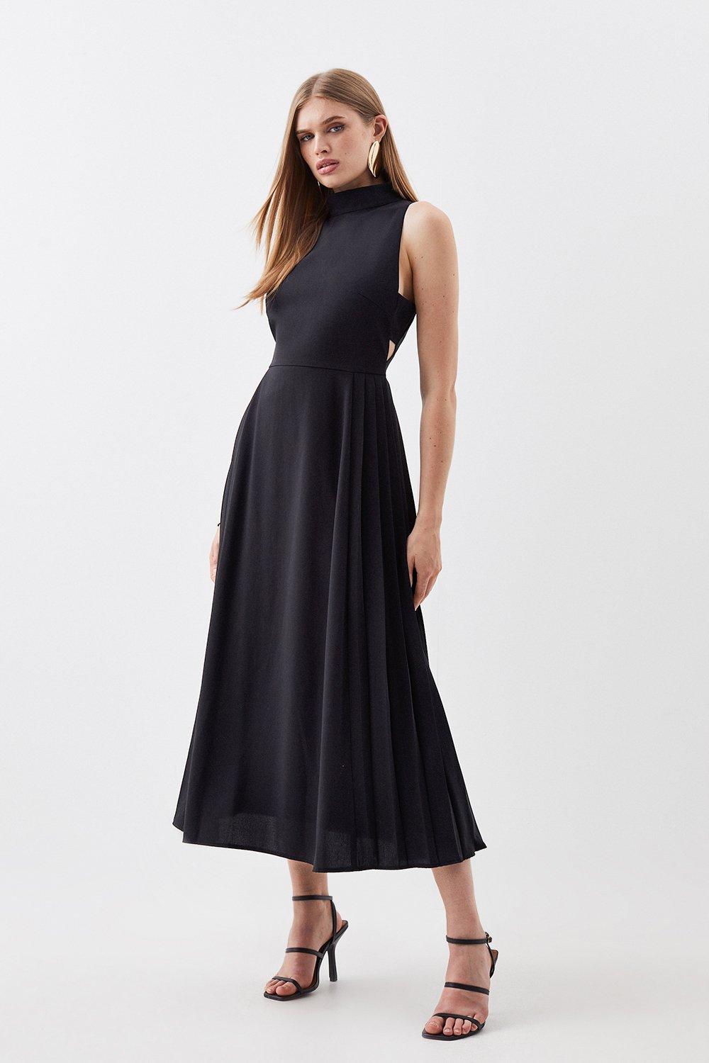 Мягкое индивидуальное платье мидакси со складками и вставками Petite Karen Millen, черный