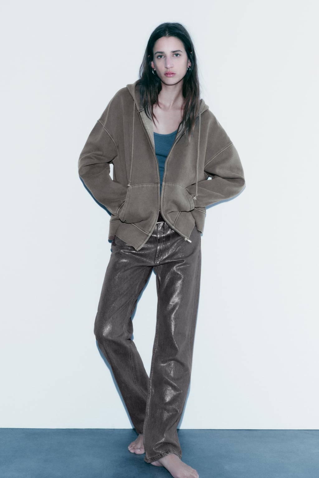 

Толстовка с выцветшим эффектом ZARA, серый