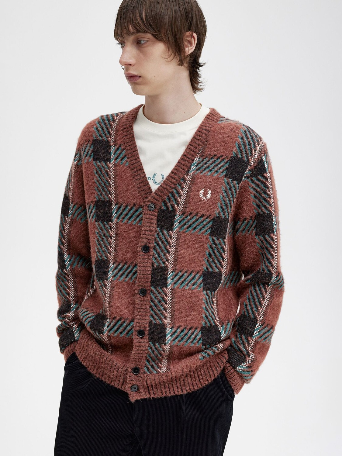 

Кардиган свободного кроя в клетку тартан Fred Perry, коричневый/мульти