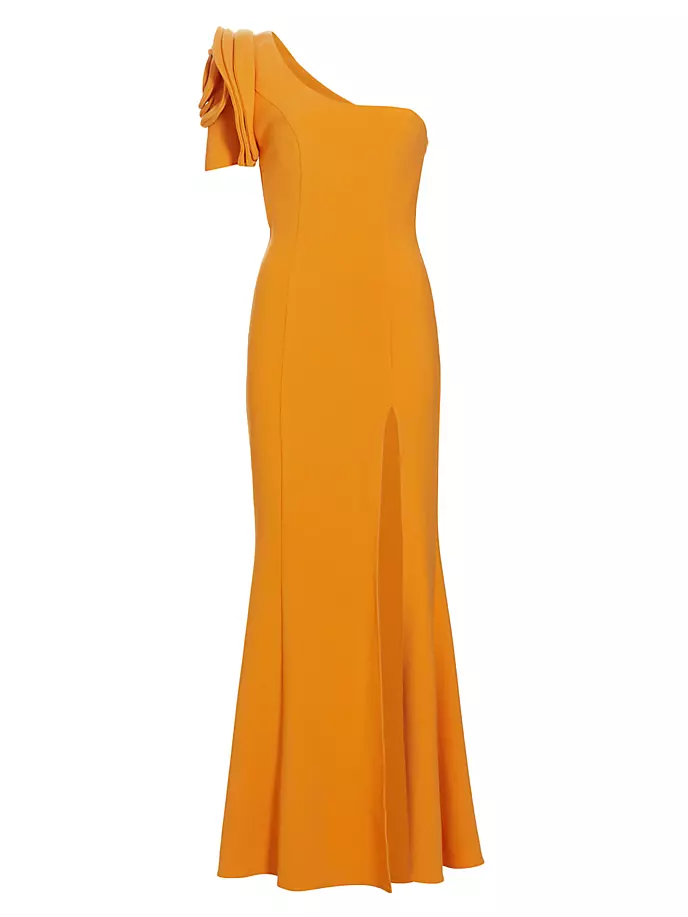цена Платье Electronica на одно плечо с разрезом Elliatt, цвет mango