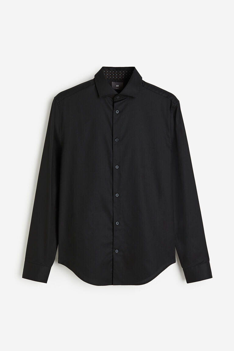 

Рубашка slim fit из хлопка премиум-класса H&M, черный