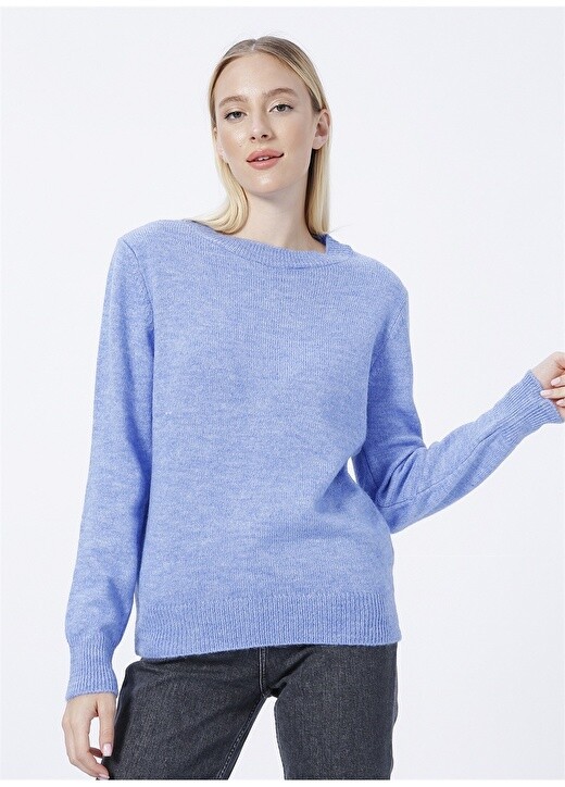 

Однотонный синий женский свитер с круглым вырезом Fashion Friends
