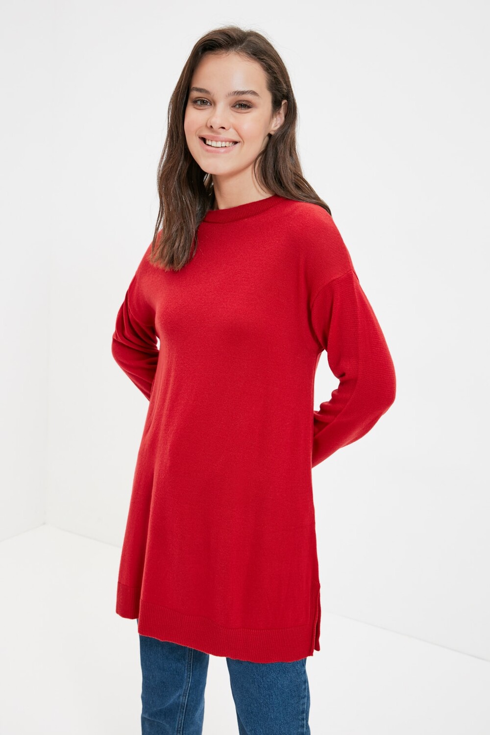 

Красный вязаный свитер Trendyol Modest